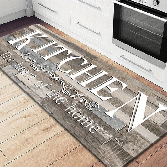 Premium Non-Slip Kitchen Mat with Rustic 'KITCHEN' Print - Everyday Comfort - High-Quality Flannel Rug for Entryway, Laundry Room, Bathroom, and Living Room Decor