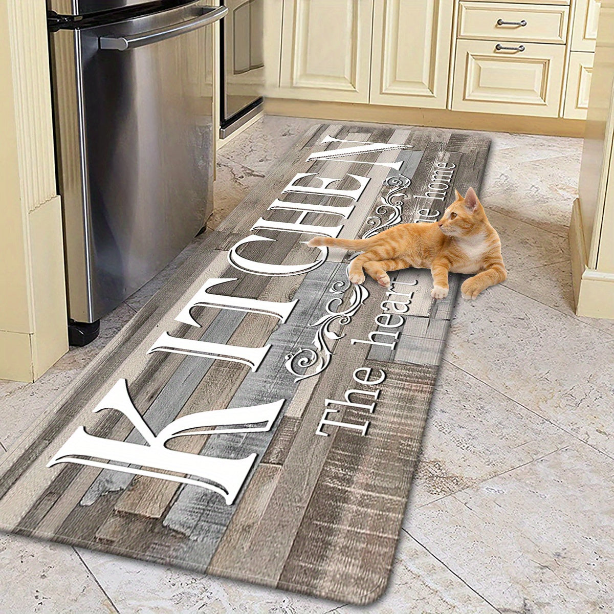 Premium Non-Slip Kitchen Mat with Rustic 'KITCHEN' Print - Everyday Comfort - High-Quality Flannel Rug for Entryway, Laundry Room, Bathroom, and Living Room Decor