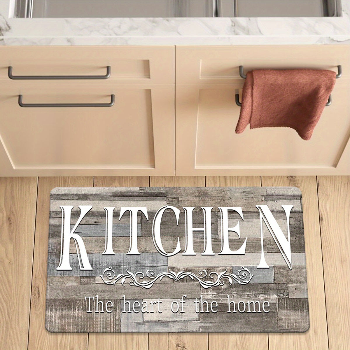 Premium Non-Slip Kitchen Mat with Rustic 'KITCHEN' Print - Everyday Comfort - High-Quality Flannel Rug for Entryway, Laundry Room, Bathroom, and Living Room Decor