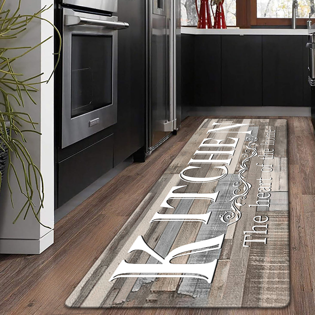 Premium Non-Slip Kitchen Mat with Rustic 'KITCHEN' Print - Everyday Comfort - High-Quality Flannel Rug for Entryway, Laundry Room, Bathroom, and Living Room Decor