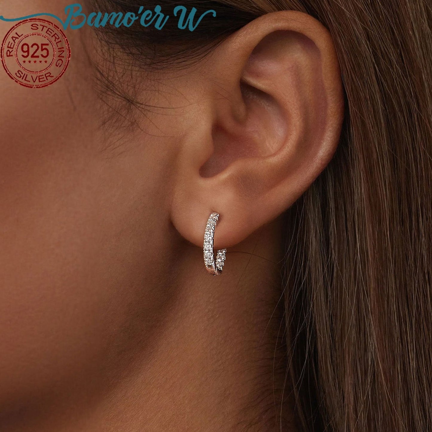 Stunning 925 Sterling Silver Hoop Earrings featuring Moissanite Stones, Exquisite Platinum Plated Ear Cuffs, Lightweight at 2g, Ideal for Weddings and Banquets, a Timeless Gift for Valentine's Day that can be Worn Year-Round.