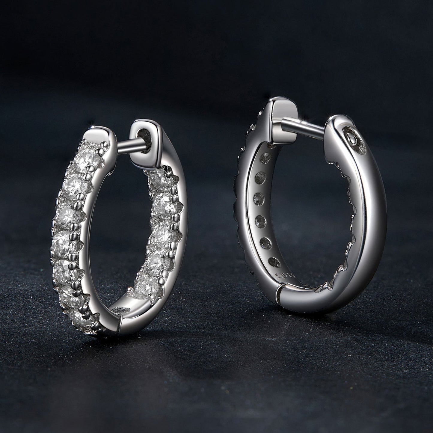 Stunning 925 Sterling Silver Hoop Earrings featuring Moissanite Stones, Exquisite Platinum Plated Ear Cuffs, Lightweight at 2g, Ideal for Weddings and Banquets, a Timeless Gift for Valentine's Day that can be Worn Year-Round.