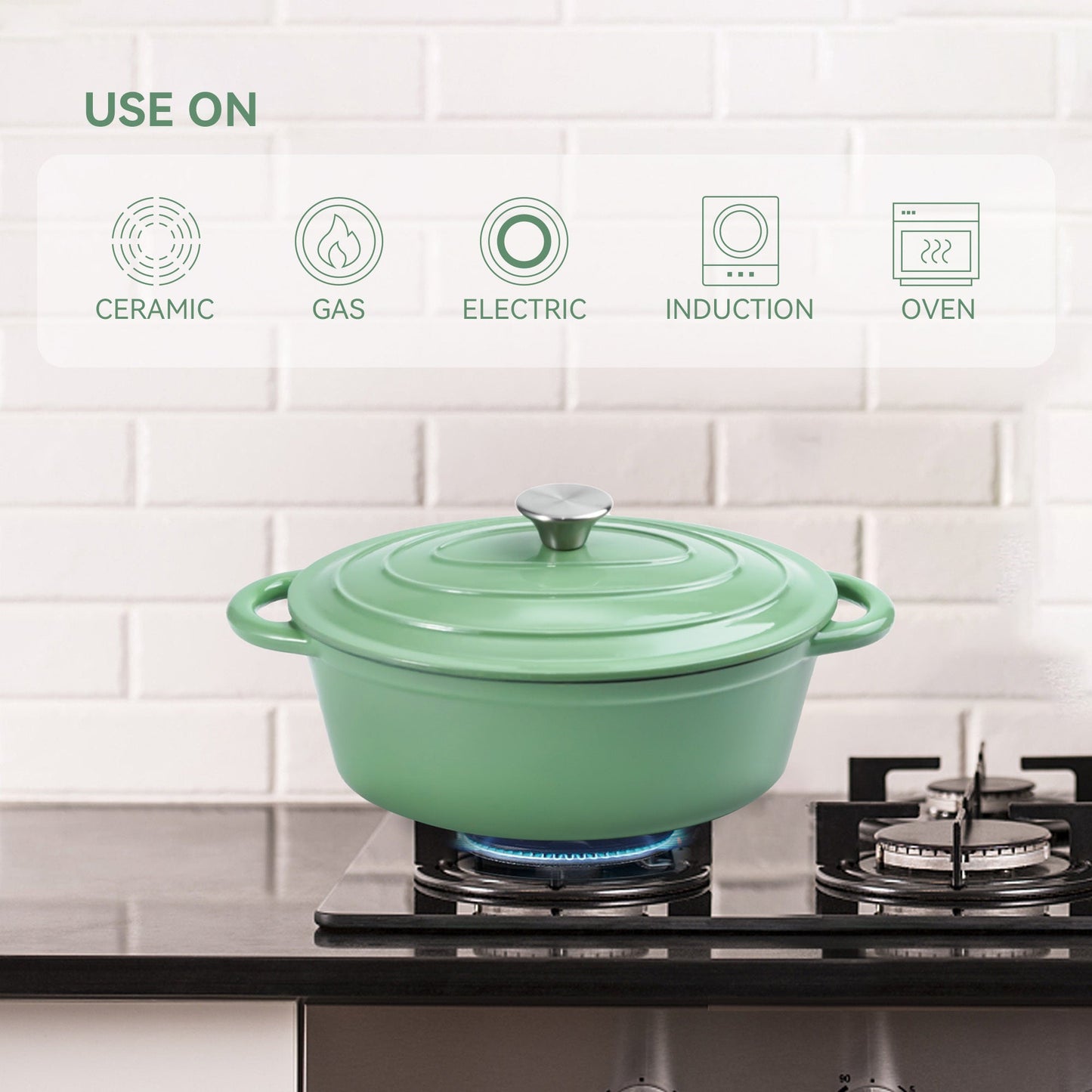 Experience the versatility of the [1pc Cast Iron Dutch Oven] with Enameled Coating. This food-safe and non-stick cookware features double handles for easy maneuvering. Perfect for baking and cooking, it boasts superior heat retention and is easy to