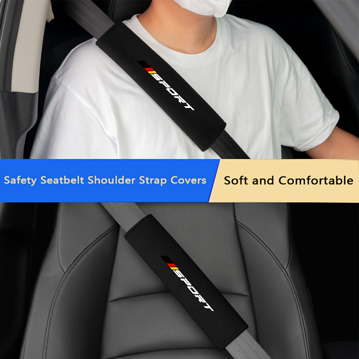 Set of 2 plush car seat belt covers compatible with BMW, Audi, Mercedes-Benz, VW, and Ford for added safety and comfort.