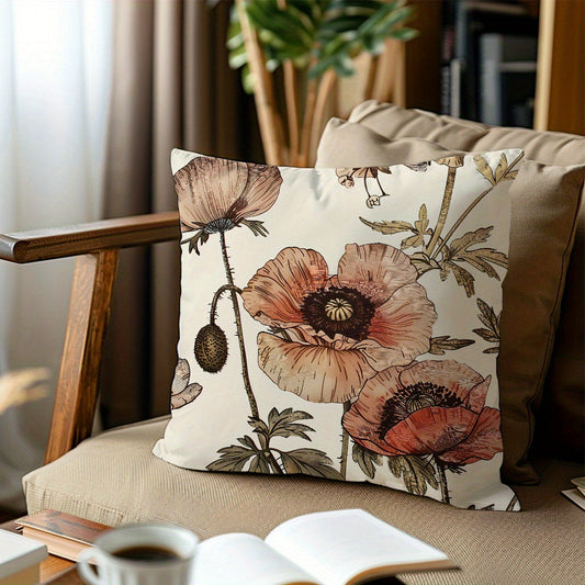 This Vintage Floral Garden Throw Pillow Cover measures 44.96x44.96cm and is made from soft peach skin velvet. It features a single-sided print and has a zip closure. Perfect for adding a touch of elegance to your living room or bedroom decor (Pillow Not