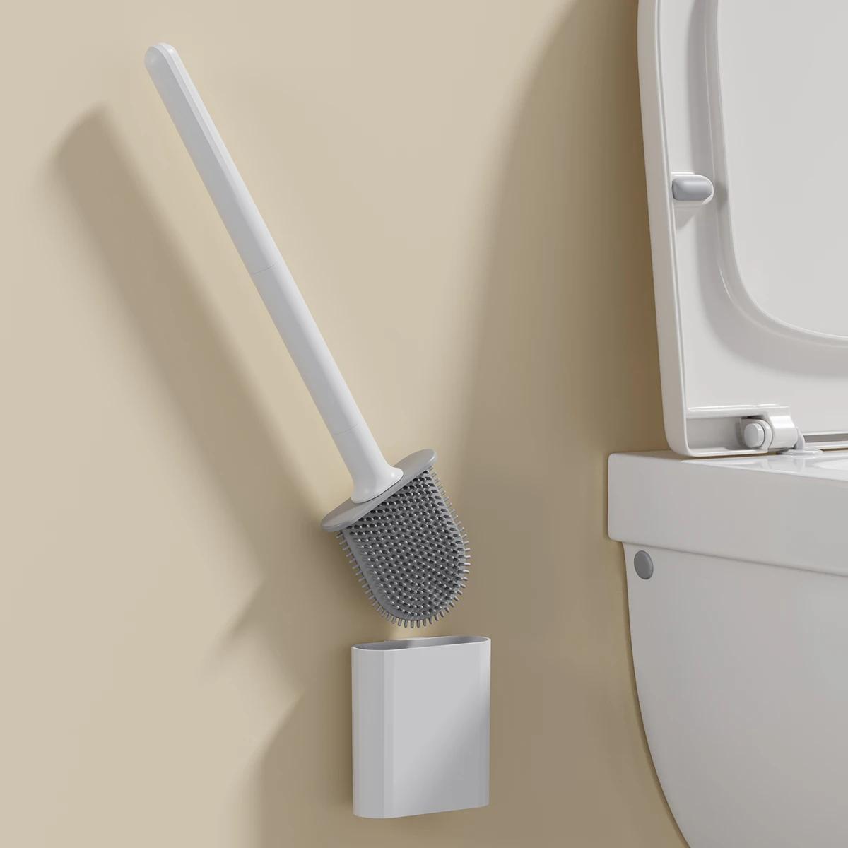 New Soft-Grip Toilet Brush for Home Bathroom - Detachable Rod, No Drilling Required, Wall-Mounted for Easy Storage and Cleaning.