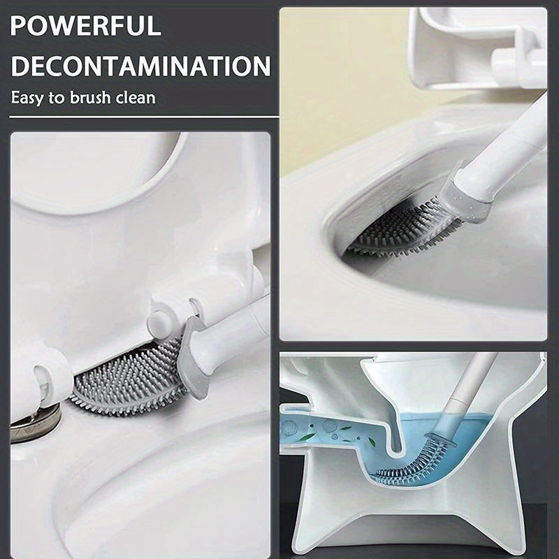 New Soft-Grip Toilet Brush for Home Bathroom - Detachable Rod, No Drilling Required, Wall-Mounted for Easy Storage and Cleaning.