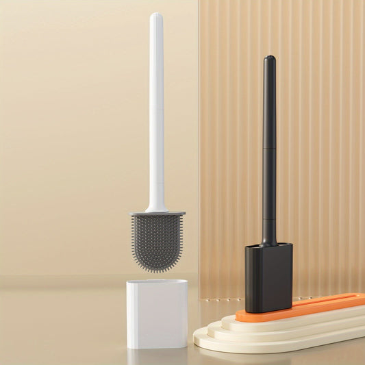 New Soft-Grip Toilet Brush for Home Bathroom - Detachable Rod, No Drilling Required, Wall-Mounted for Easy Storage and Cleaning.