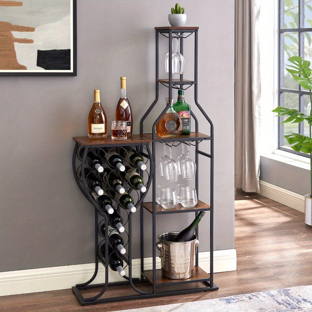 1pc independent drunk driving, can be installed on a steel structure in a fixed position. Includes an 11-bottle wine bread rack, 5-tier freestanding wine rack with glass holder, home bar