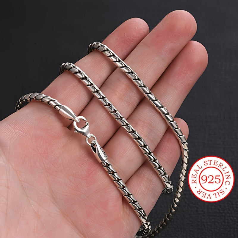 Vintage 925 Sterling Silver Bracelet and Necklace Set for Men - Stylish Hip-Hop Fashion, Ideal Gift for Him