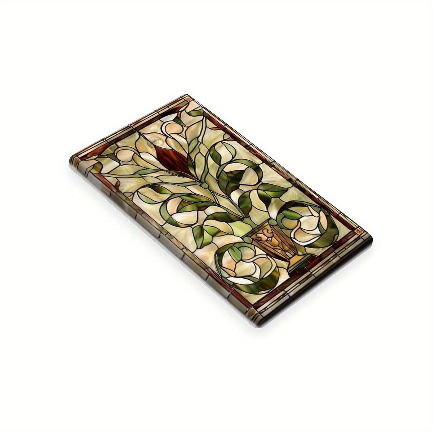 Art Nouveau stained glass light switch covers for indoor and outdoor walls in home, kitchen, bedroom, and bathroom.