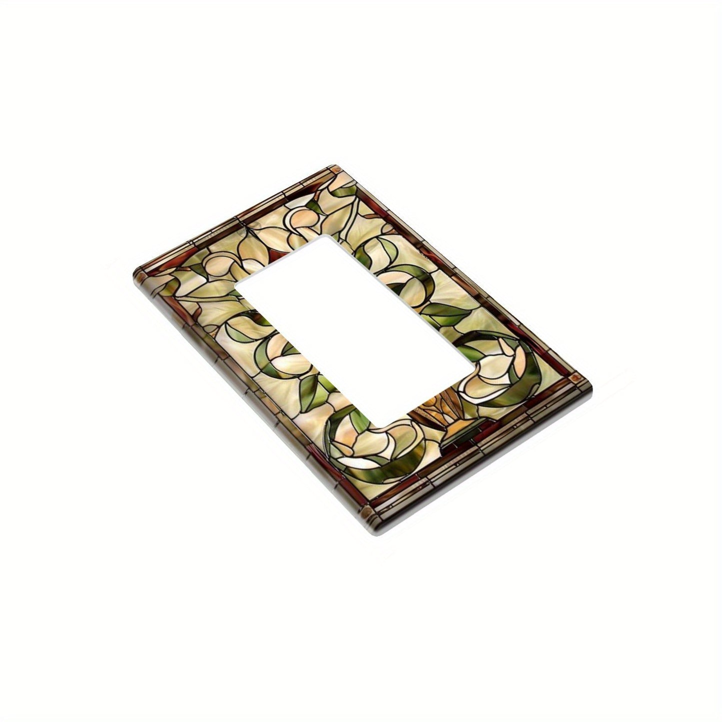 Art Nouveau stained glass light switch covers for indoor and outdoor walls in home, kitchen, bedroom, and bathroom.