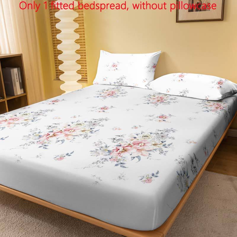 Modern Floral Print Fitted Sheet and Quilted Bed Cover Set made of polyester, featuring an elegant flower pattern. Easily washable in the machine with a fabric weight of 80-85gsm. Fits mattresses up to 29cm in height. Pillowcase is not included.