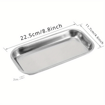 Durable metal utility trays for lab instruments, tattoo tools, and medical supplies, come in a pack of three.