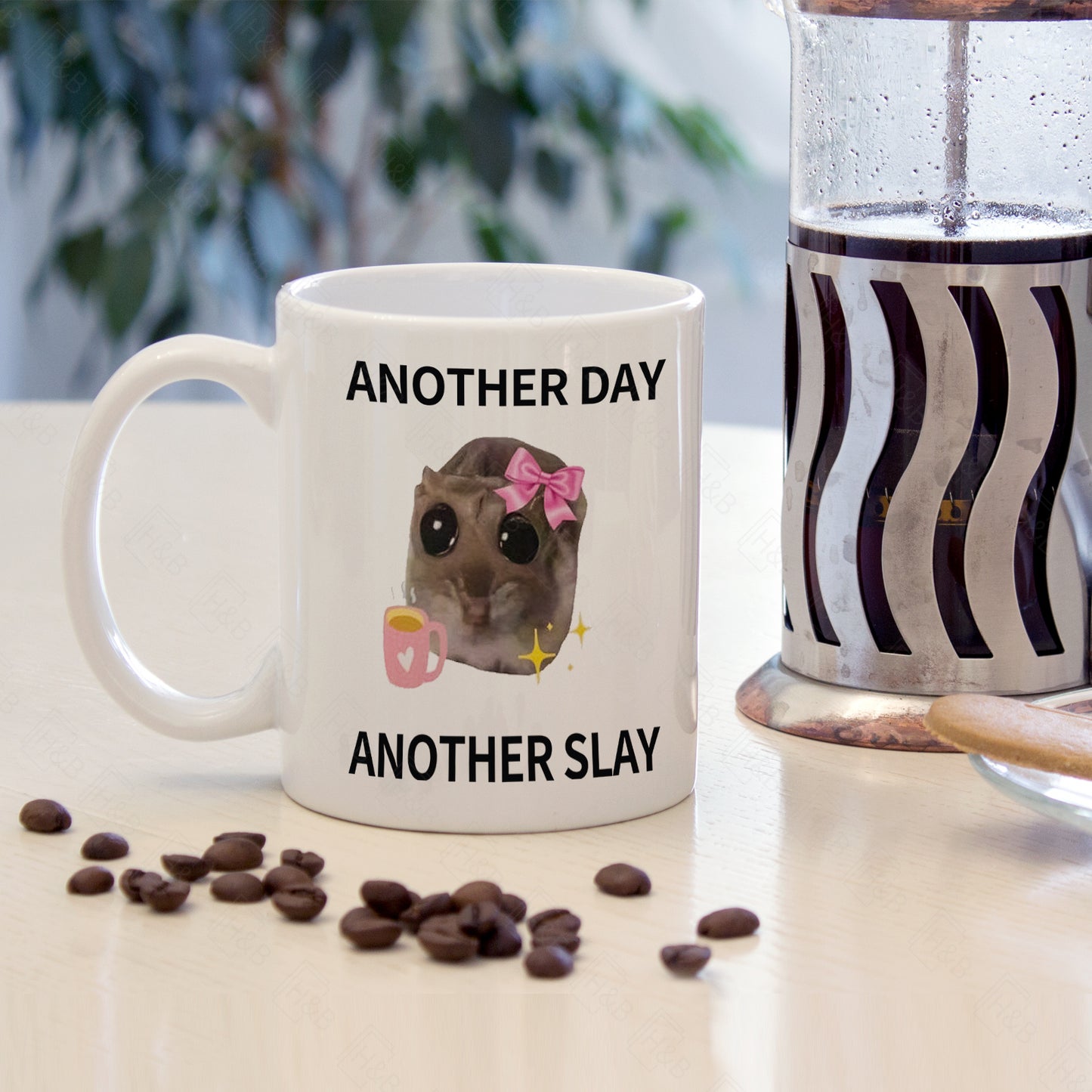 7 color options for 11oz ceramic coffee mug with the phrase 'Another Day, Another Slay' perfect for a friend gift