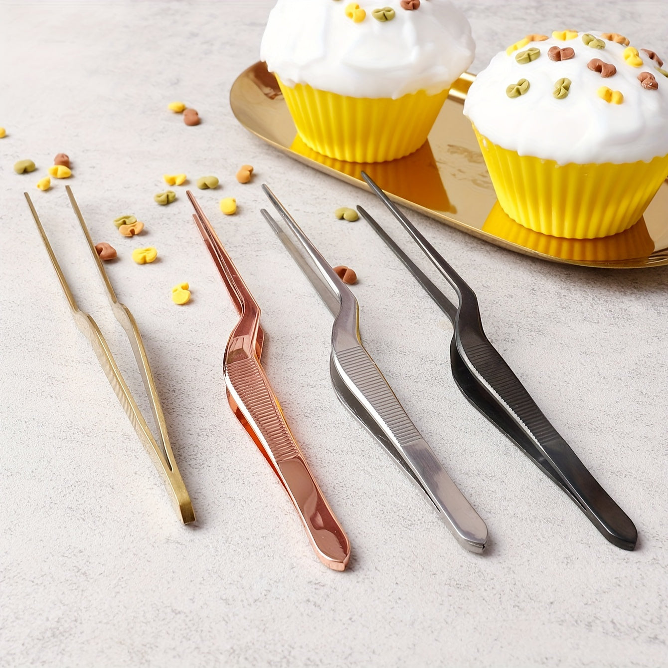 Elegant Stainless Steel Tongs for Chef Professionals - Ideal for Cold Plate Styling, Precise Food Plating, and Cake Decorating - Sophisticated Tools for High-End Kitchen and Dessert Decoration in Restaurant Style