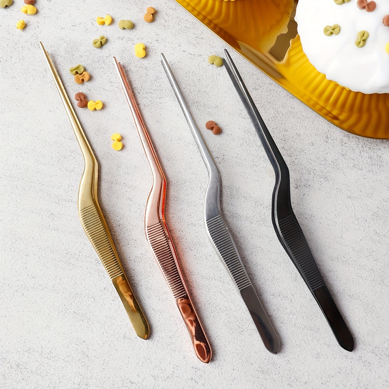 Elegant Stainless Steel Tongs for Chef Professionals - Ideal for Cold Plate Styling, Precise Food Plating, and Cake Decorating - Sophisticated Tools for High-End Kitchen and Dessert Decoration in Restaurant Style