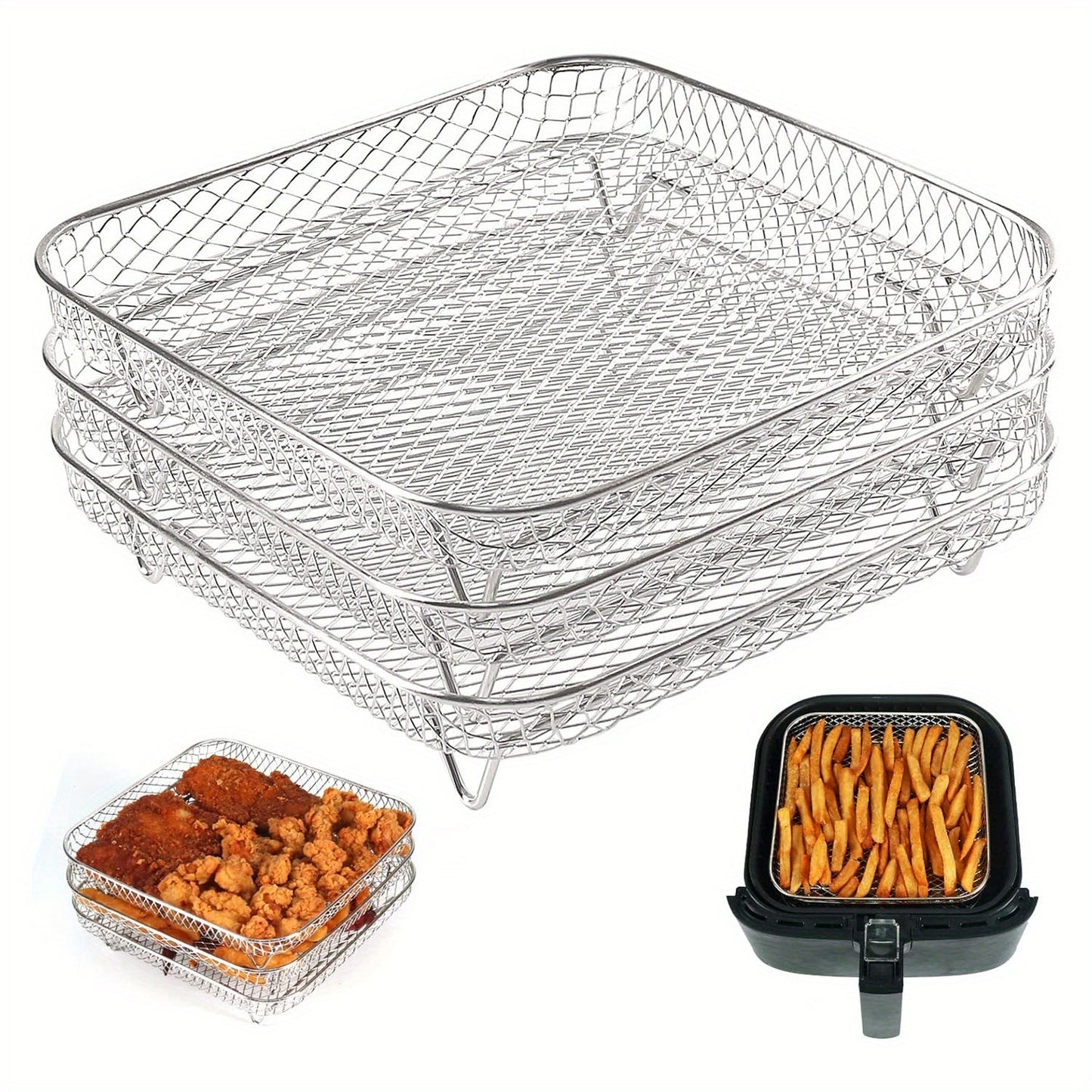 Set of Stainless Steel Air Fryer Accessories - Three-Tiered, Safe for Dishwashers and Ovens, Ideal for Healthy Holiday Baking and Cooking