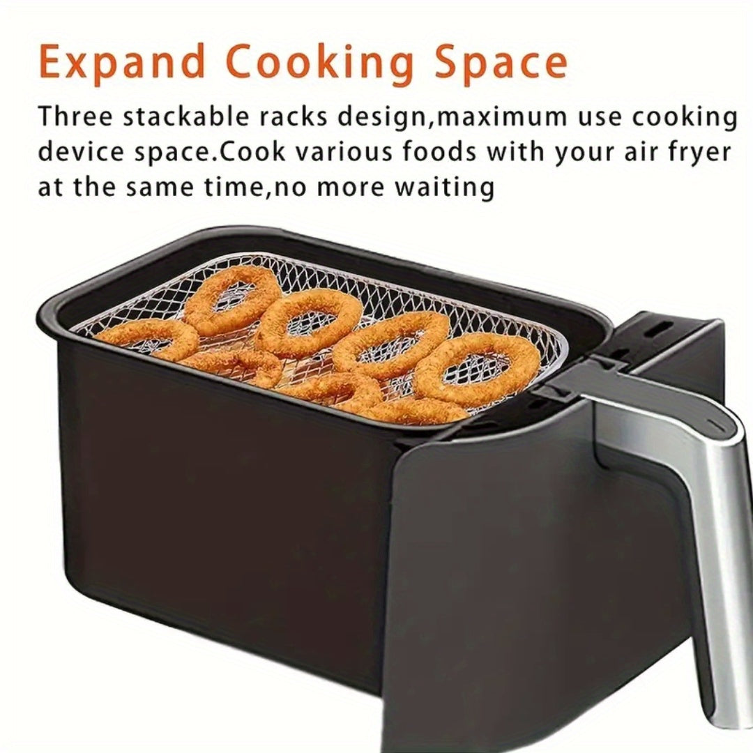 Set of Stainless Steel Air Fryer Accessories - Three-Tiered, Safe for Dishwashers and Ovens, Ideal for Healthy Holiday Baking and Cooking