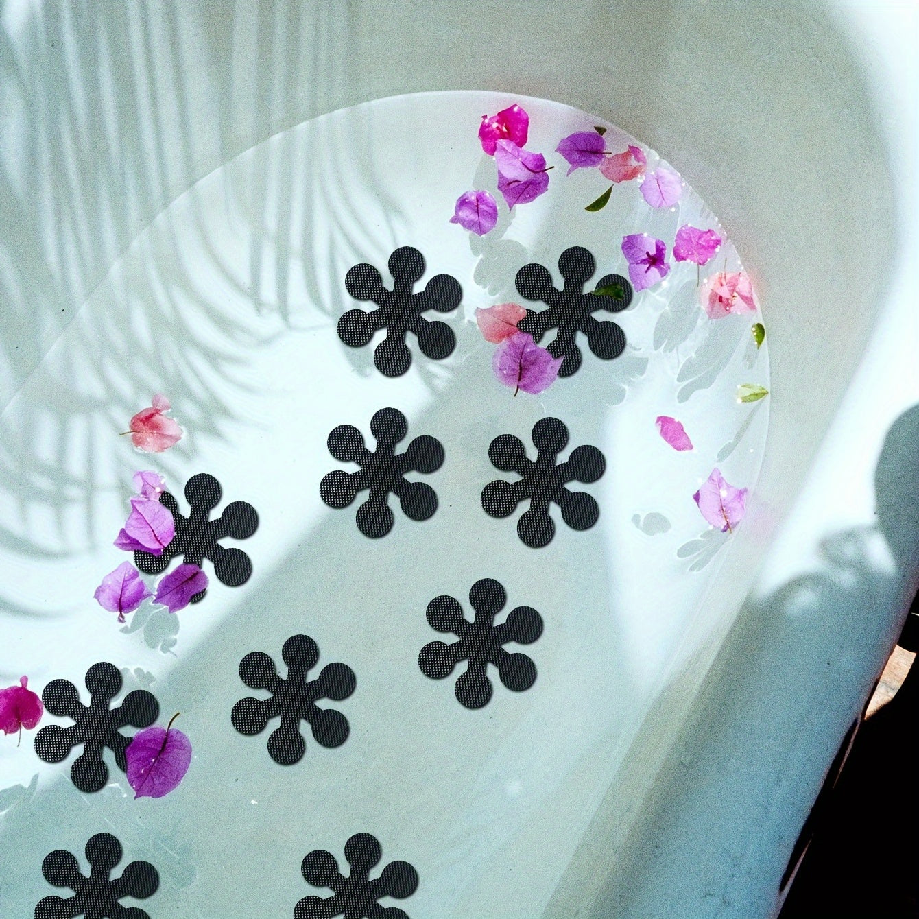 Non-Slip Flower-Shaped Bathtub Stickers - Set of 10 adhesive decals for shower, bathroom floor, and stairs. Easy to apply, line-dry, and made from durable material.