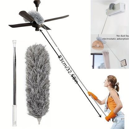 1 Extendable Microfiber Duster with 119.38cm Flexible Pole - Reusable & Washable, Ideal for Home & Garden, Dust Removal Tool|Bendable Head Design|Stainless Steel Pole