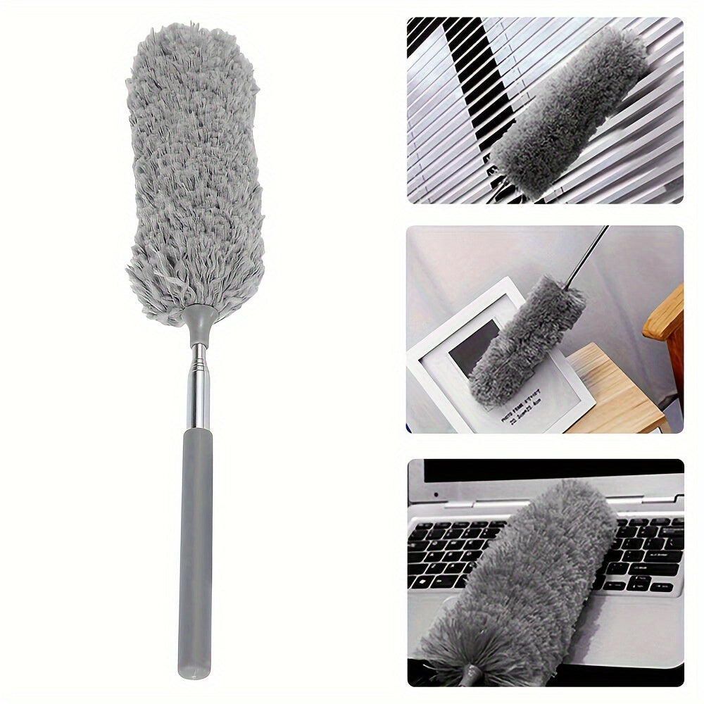 1 Extendable Microfiber Duster with 119.38cm Flexible Pole - Reusable & Washable, Ideal for Home & Garden, Dust Removal Tool|Bendable Head Design|Stainless Steel Pole