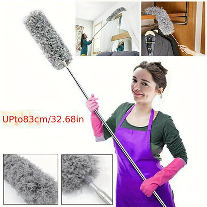 1 Extendable Microfiber Duster with 119.38cm Flexible Pole - Reusable & Washable, Ideal for Home & Garden, Dust Removal Tool|Bendable Head Design|Stainless Steel Pole