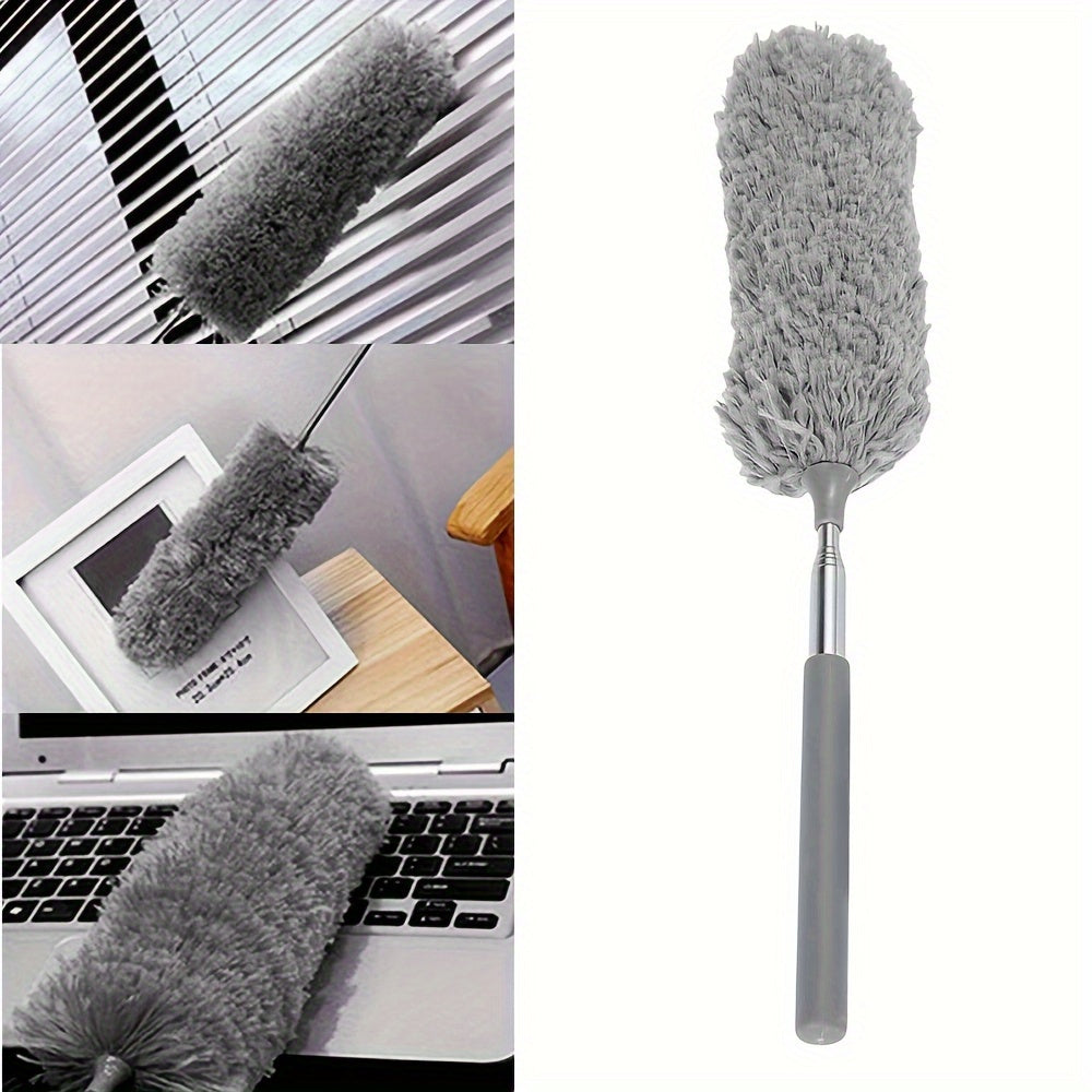 1 Extendable Microfiber Duster with 119.38cm Flexible Pole - Reusable & Washable, Ideal for Home & Garden, Dust Removal Tool|Bendable Head Design|Stainless Steel Pole