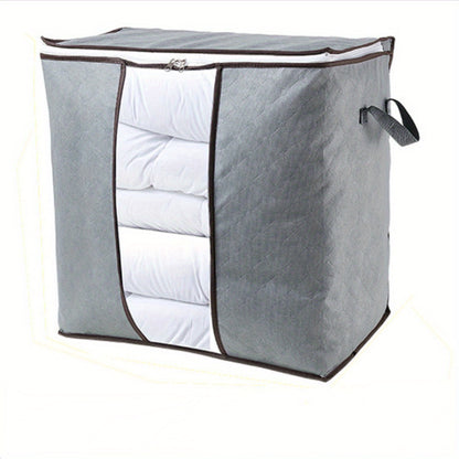 Large capacity fabric storage box with zipper closure, striped design, suitable for ages 12-14.