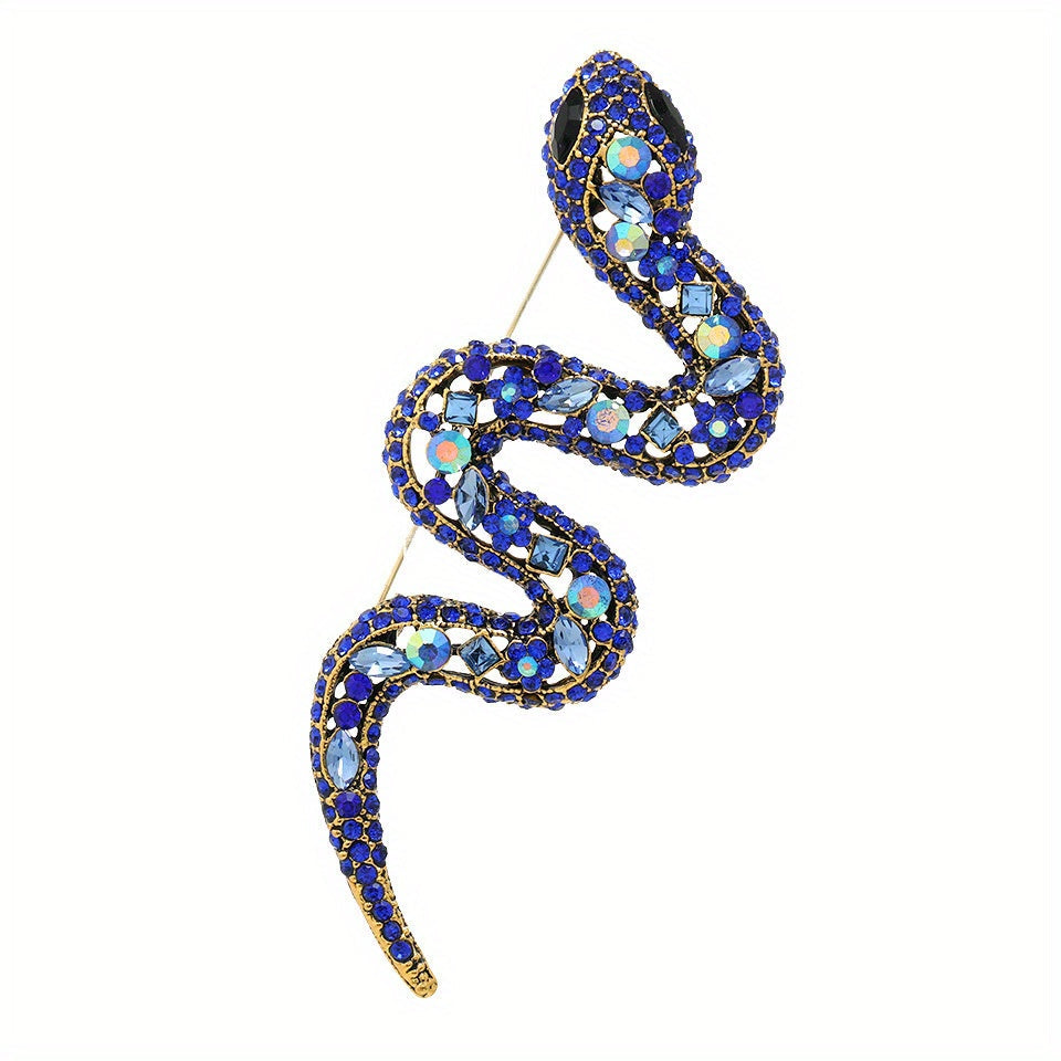 Bold and Stylish Serpentine Brooch Featuring a Large Rhinestone - Exquisite Hollow Python Pin for Men, a Unique Suit Accessory by ESSHPULE, ESSHPULE