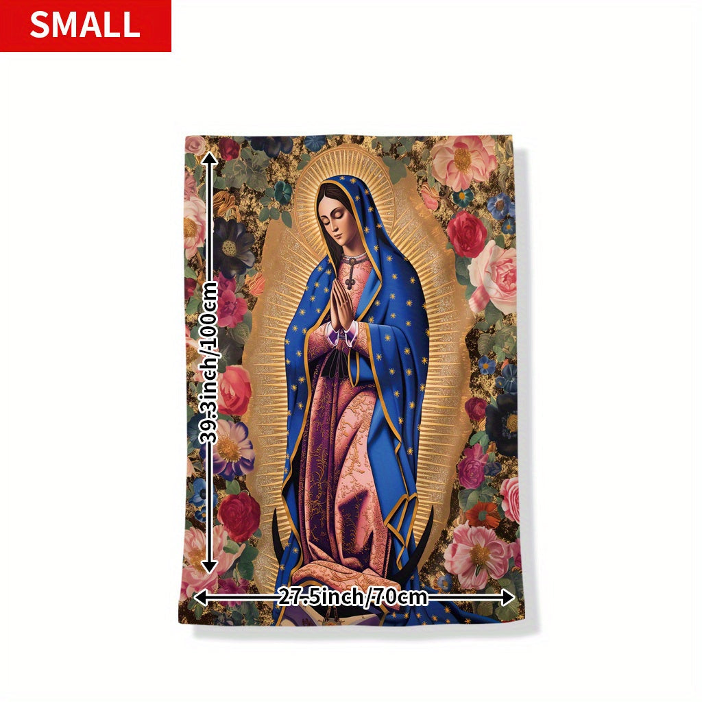 Soft Flannel Throw Blanket featuring Virgin Mary and Floral Print - Suitable for All Seasons, Perfect for Naps, Camping, Travel, and Home Decor - Made from Polyester Knit with Digital Printing - Great Gift for Friends and Family