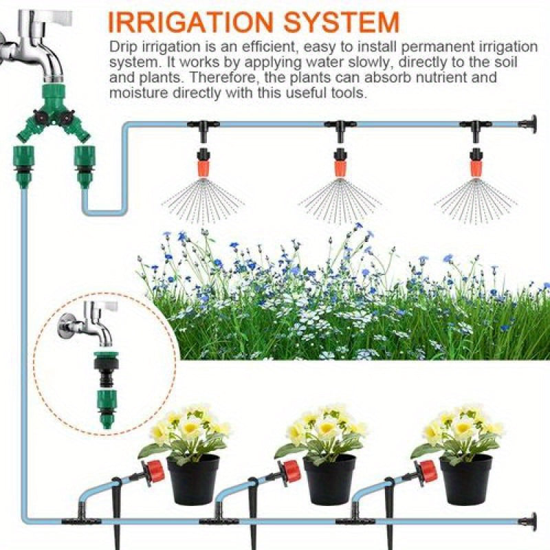 50m automatic drip irrigation kit for outdoor gardens made of PVC material, battery not included.