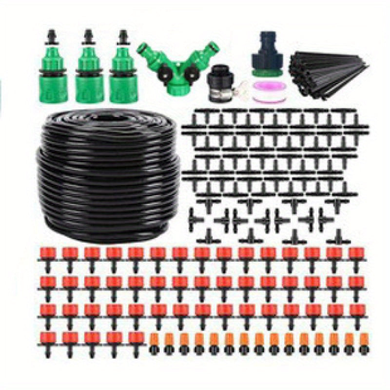 50m automatic drip irrigation kit for outdoor gardens made of PVC material, battery not included.