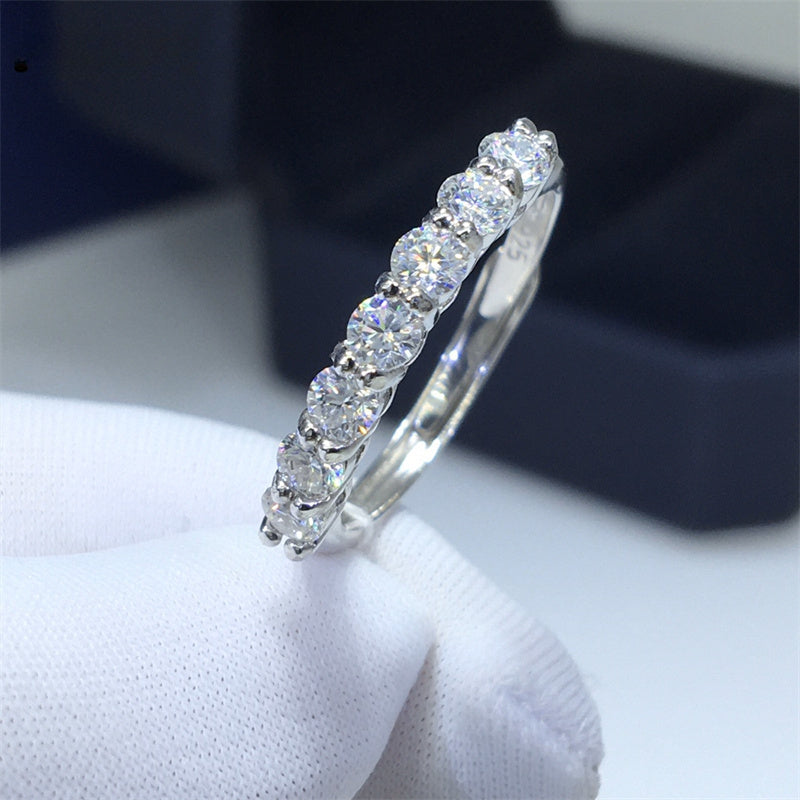 Luxurious 0.7 Carat Moissanite Engagement Ring with Sparkling 7-Stone Design, Crafted in 925 Sterling Silver - Stunning Promise Ring for Her, Ideal Valentine's Day Gift presented in an Elegant Box.