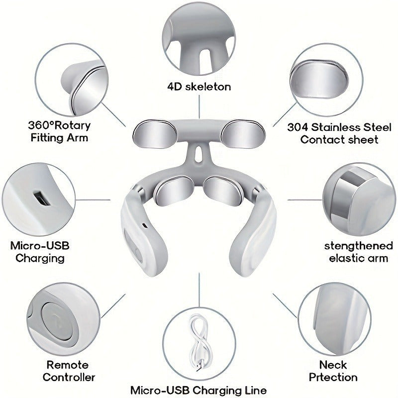 Neck massager with versatile modes, rechargeable battery, USB charging, suitable for whole body, enhanced comfort, perfect gift.