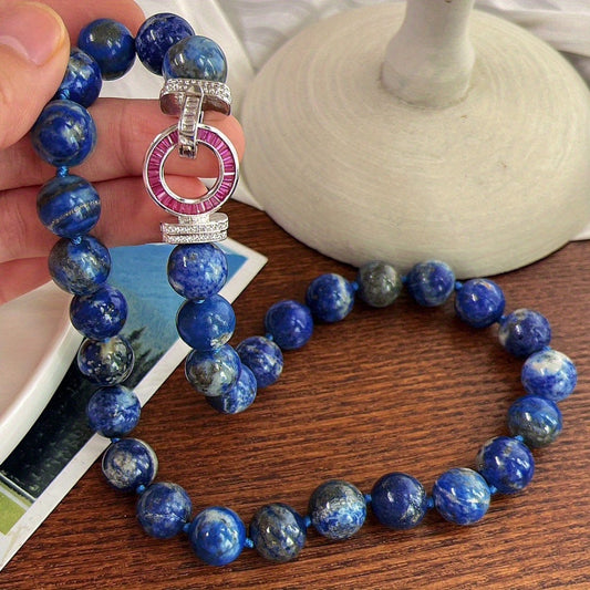 Stunning Lapis Lazuli Bead Necklace - Natural 12mm Stone, Elegant & Versatile, Great for Any Occasion, Ideal Gift for Her