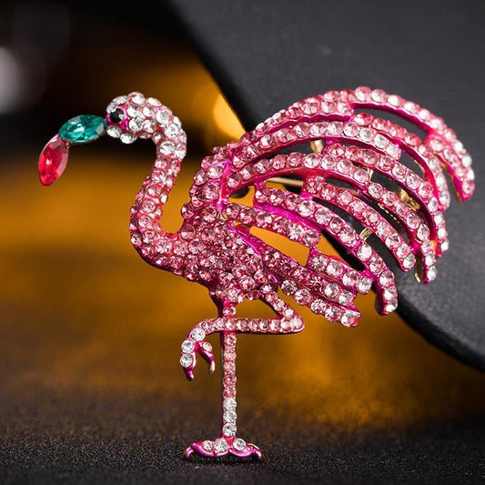 Vintage-style Flamingo Rhinestone Brooch Pin - Sophisticated Alloy & Crystal Lapel Accessory for Coats and Shirts