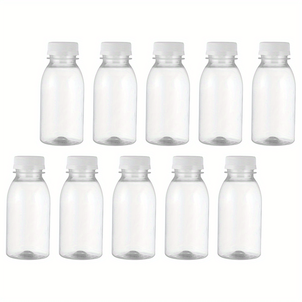 Reusable clear plastic bottles, set of 10, ideal for water, milk, smoothies, and other beverages. Perfect for on-the-go use and household gadgets.