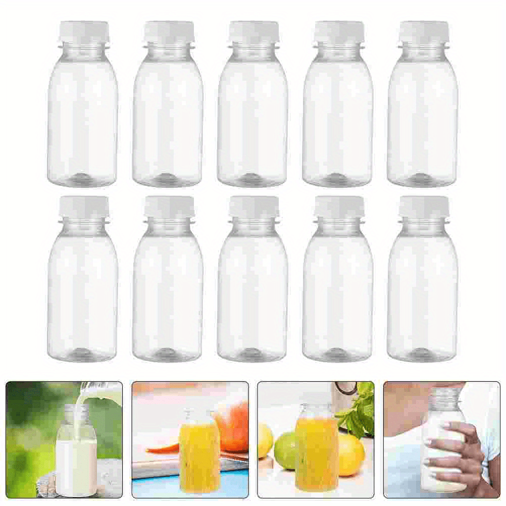 Reusable clear plastic bottles, set of 10, ideal for water, milk, smoothies, and other beverages. Perfect for on-the-go use and household gadgets.