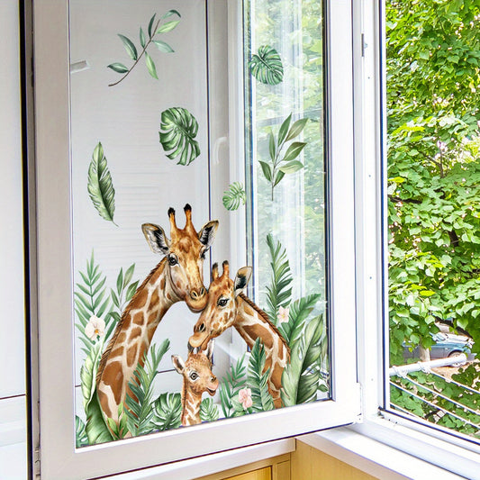 Cute Giraffe Family Sticker Set: 50cm and 40cm Sizes for Windows, Mirrors, and More