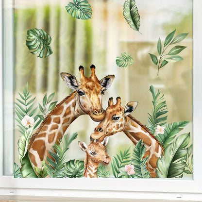 Cute Giraffe Family Sticker Set: 50cm and 40cm Sizes for Windows, Mirrors, and More