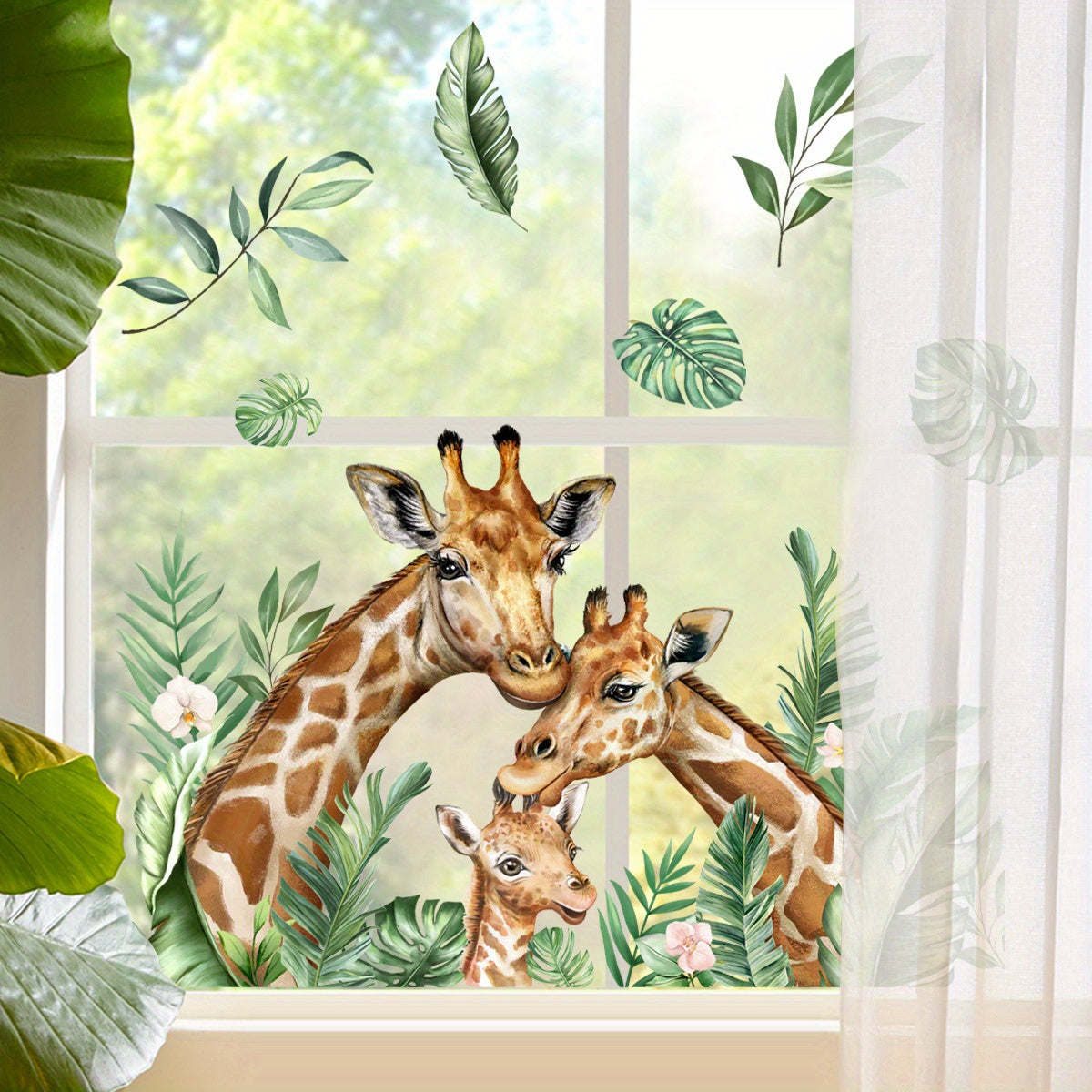 Cute Giraffe Family Sticker Set: 50cm and 40cm Sizes for Windows, Mirrors, and More