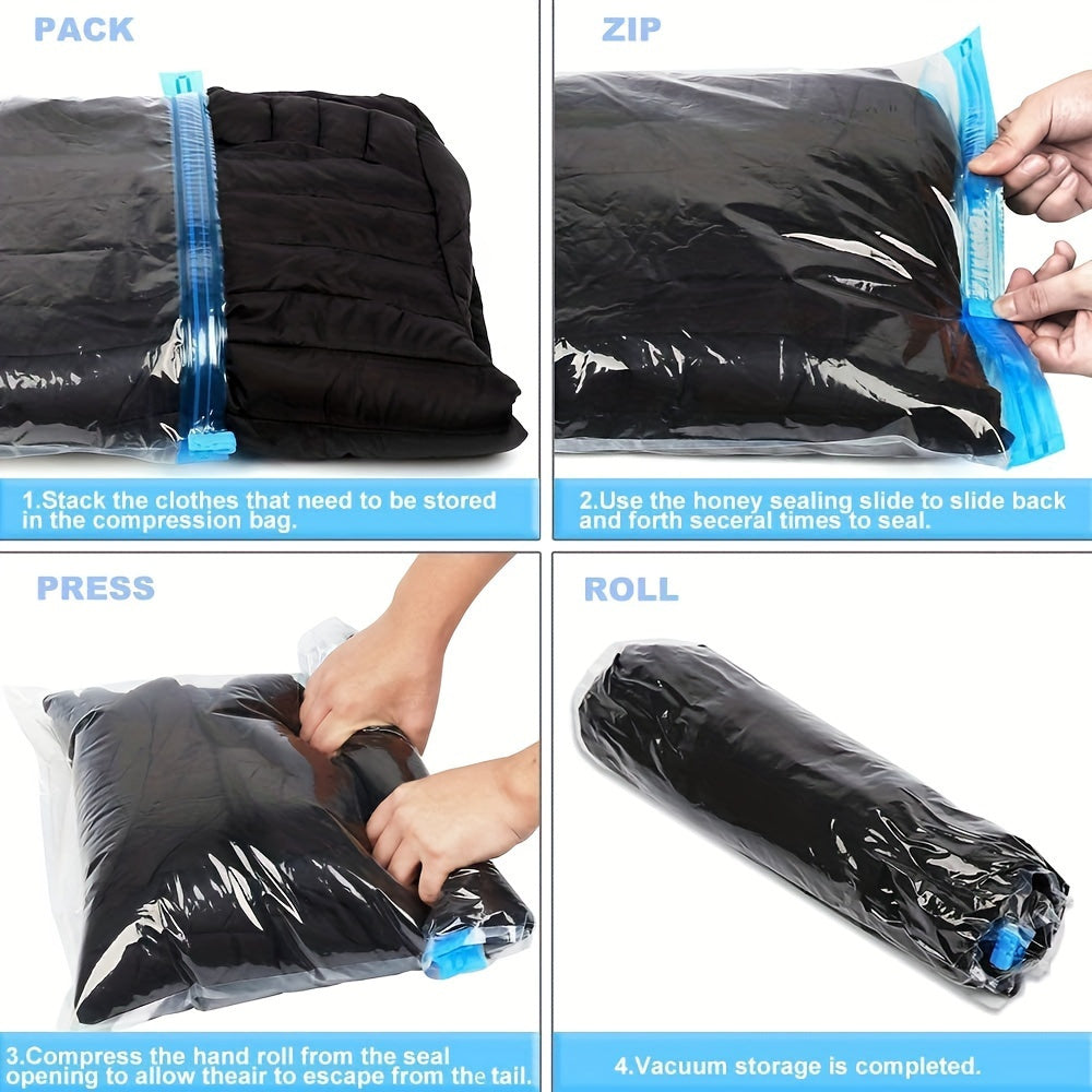 4-piece set of Travel Compression Bags - Space-Saving Travel Accessories, No Vacuum or Pump Required - Vacuum Seal Bags for Efficiently Organizing Travel Essentials at Home or On-the-Go