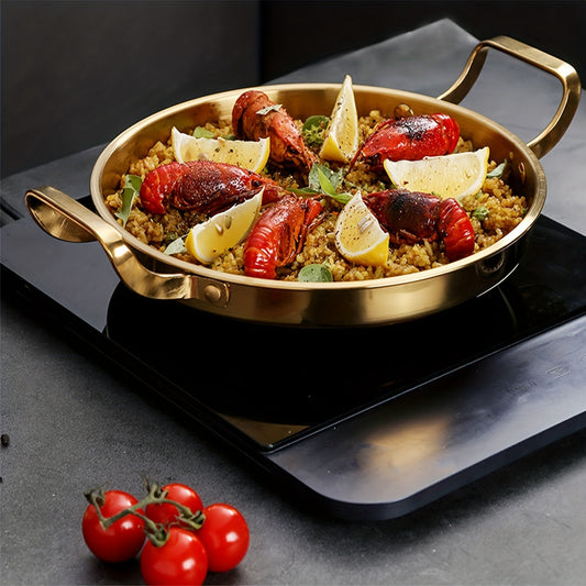 Set of stainless steel skillets - 1 piece, safe for dishwasher use, compatible with induction cooktops, designed to stack and save space, suitable for use on gas stoves and in restaurants.