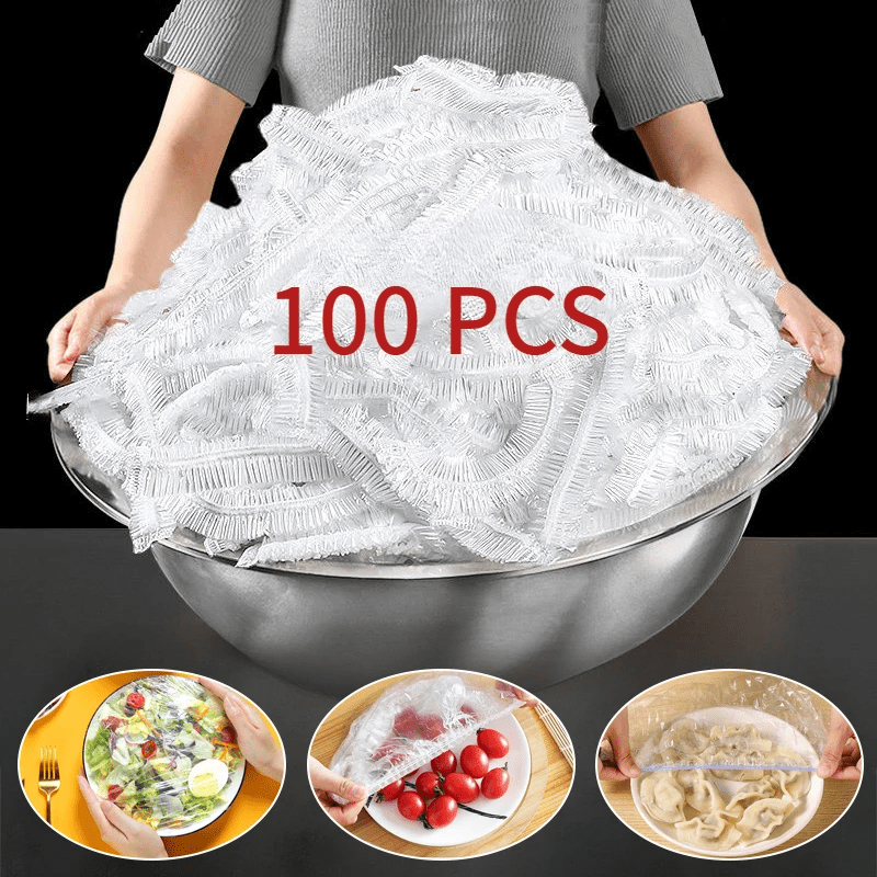 Set of 100 Transparent Stretchable Food Wraps - Thick Disposable Plastic Covers for Refrigerator & Countertop Use, Safe for Food Contact to Keep Leftovers, Fruits, and Vegetables Fresh - Essential Kitchen Storage Accessories