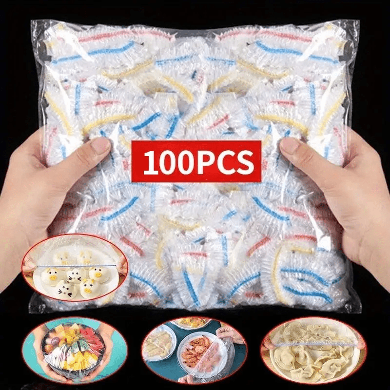 Set of 100 Transparent Stretchable Food Wraps - Thick Disposable Plastic Covers for Refrigerator & Countertop Use, Safe for Food Contact to Keep Leftovers, Fruits, and Vegetables Fresh - Essential Kitchen Storage Accessories