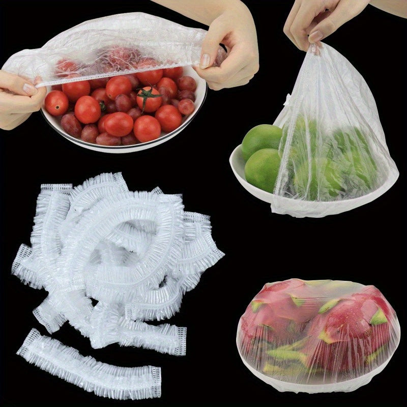 Set of 100 Transparent Stretchable Food Wraps - Thick Disposable Plastic Covers for Refrigerator & Countertop Use, Safe for Food Contact to Keep Leftovers, Fruits, and Vegetables Fresh - Essential Kitchen Storage Accessories