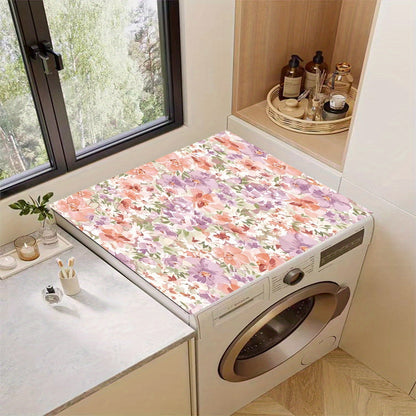 60cm x 23.62in Floral Washing Machine Cover made of Synthetic Material, suitable for Kitchen and Bathroom Use.