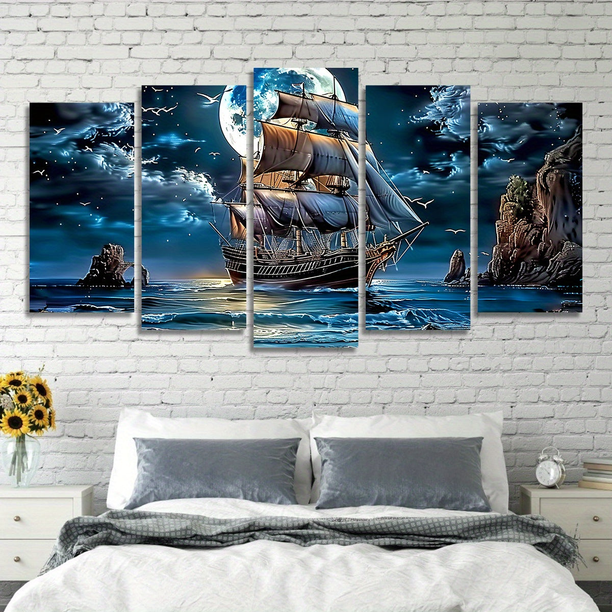 5-piece set of vintage sailing boat canvas prints, ideal for home or office decor