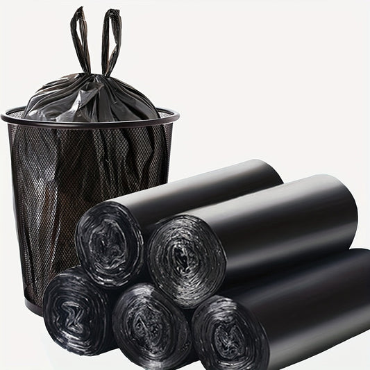 Pack of 100 disposable garbage bags divided into 5 rolls. These thickened bags come with handles and are suitable for a variety of uses including trash, pet waste, kitchen waste sorting, and general rubbish. Perfect for home, kitchen, bathroom, car